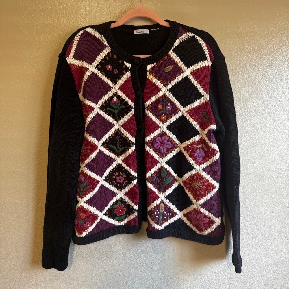 Vintage knit patchwork floral cardigan